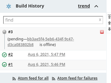 The Jenkins jobs history ‘Jenkins jobs history’
